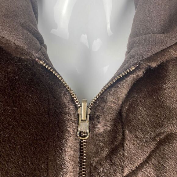 Faux Fur Reversible Hooded Zip Front Vest S M Chocolate Brown - Picture 11 of 13